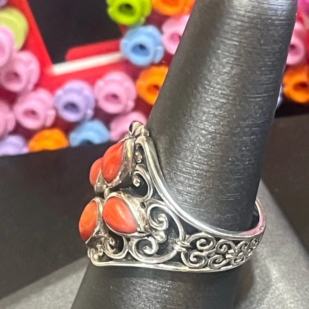 Carolyn Pollack Relios Coral Sterling Ring - Picture 3 of 14